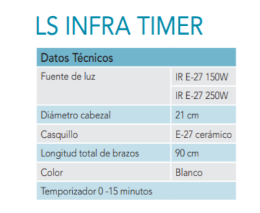 Lámpara de infrarrojos LS Infra Timer (dos potencias disponibles) - Tienda  Fisaude