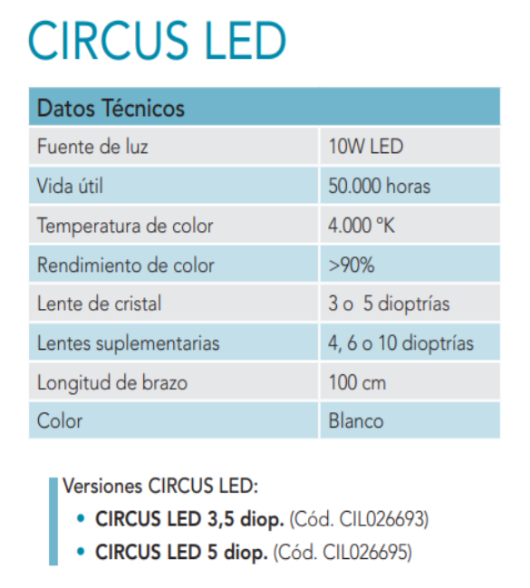 Lámpara lupa 3,5 dioptrías 10 W CIRCUS LED - Medica Marquet